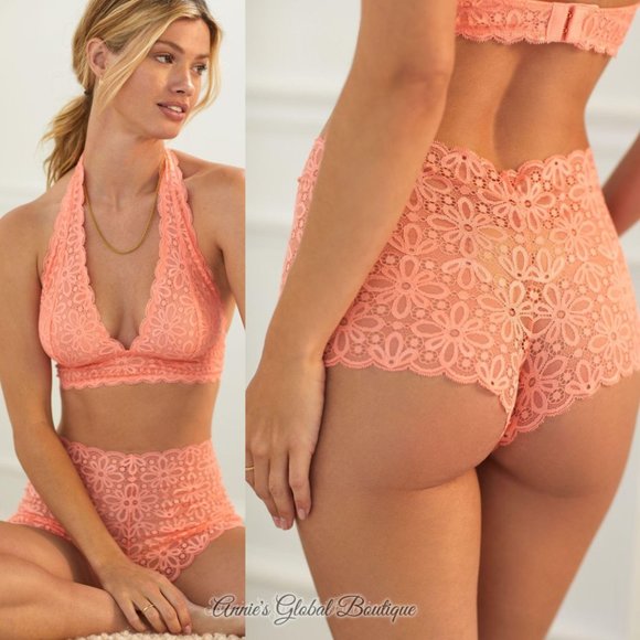 NWT, Anthropologie Sugared Peach Lace High-Waisted Briefs - Picture 13 of 16
